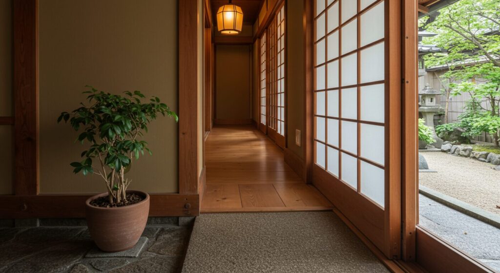 玄関に小さな観葉植物を置く